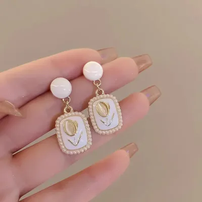 Cat's Eye Stone Flower Drop Earrings
